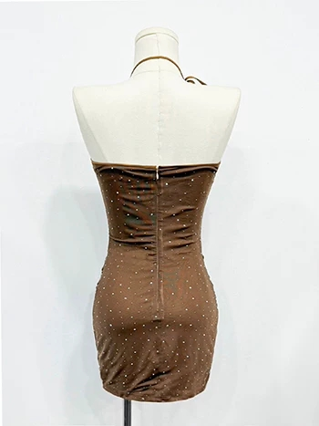 Alluring Nude Strapless Corset Rhinestone Embellishments Mini Bodycon Homecoming Dress With Ruched Skirt AS813