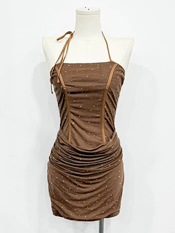 Alluring Nude Strapless Corset Rhinestone Embellishments Mini Bodycon Homecoming Dress With Ruched Skirt AS813