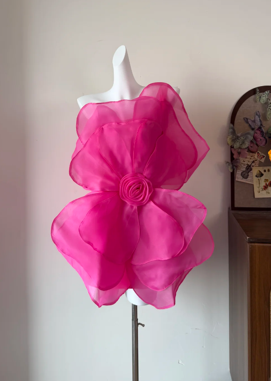 Whimsical Navy Blue One Shoulder Organza 3D Flower Bodycon Mini Homecoming Dress AS819