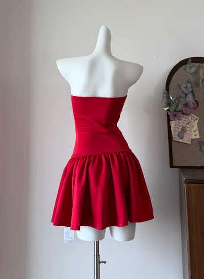 Charming Red Strapless A Line Mini Homecoming Dress With Double Bow And Rhinestone Details AS830
