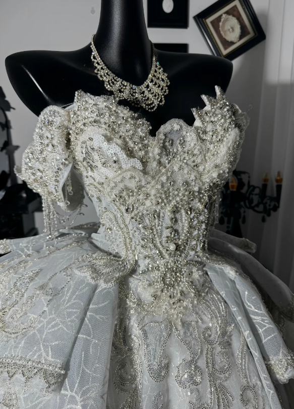 Opulent White Off Shoulder Beaded Lace Short A Line Homecoming Dress With High Low Tulle Skirt AS837