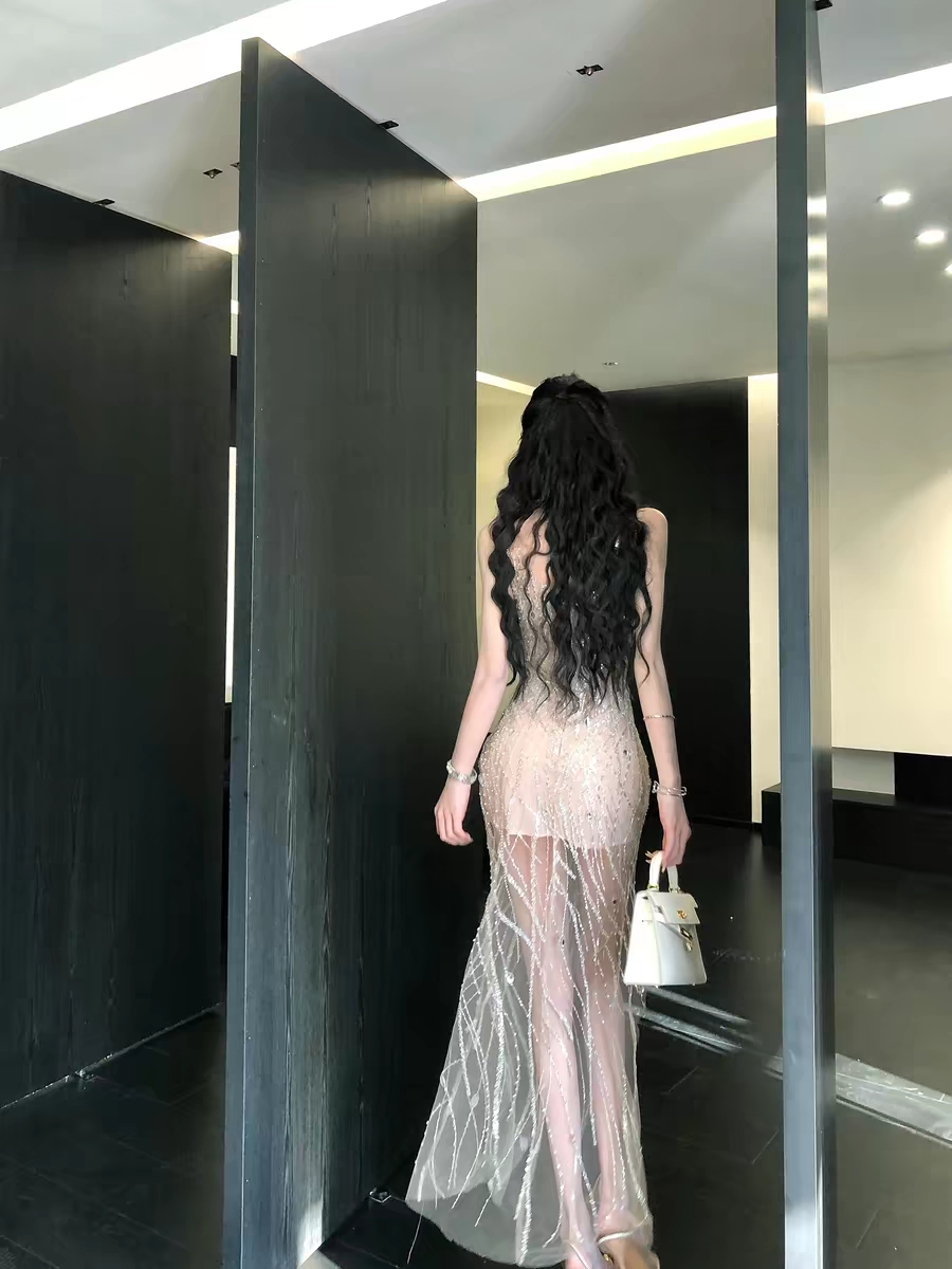 Radiant Champagne Sweatheart Neck Bodycon Homecoming Dress With Mini Liner And Sheer High Slit Beading Lace Tulle Overlay AS838
