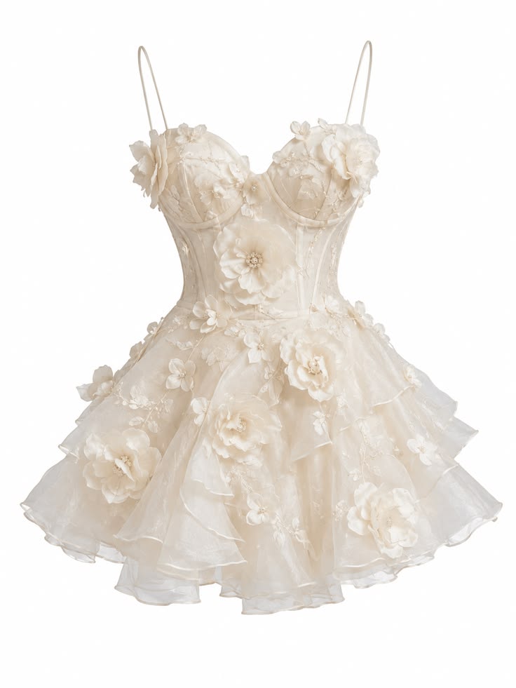 Romantic Ivory Spaghetti Strap A Line Mini Homecoming Dress With 3D Floral Appliqués AS840
