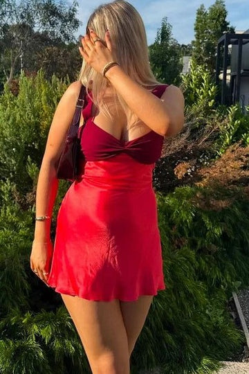 Chic Black & White Wide Straps Two-Tone Color Satin Short Homecoming Dress AS991
