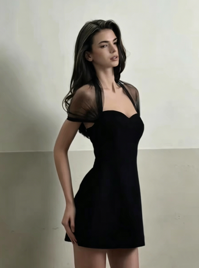 Glamorous Black Sweetheart Neck Short Sheer Mesh Sleeve Bodycon Mini Homecoming Dress AS997