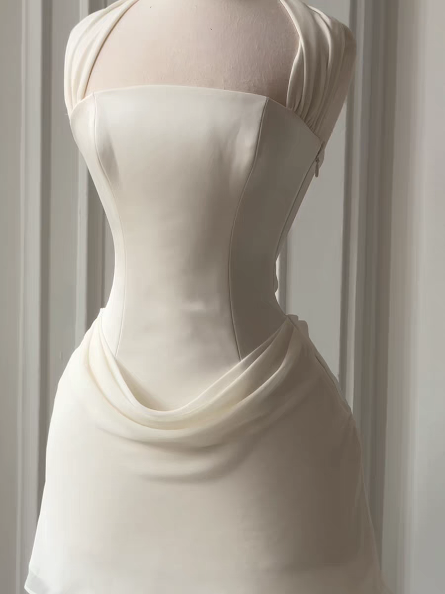 Chic Light Blue Halter Corset Bodice Cowl Draped Waist Bodycon Short Homecoming Dress AS998