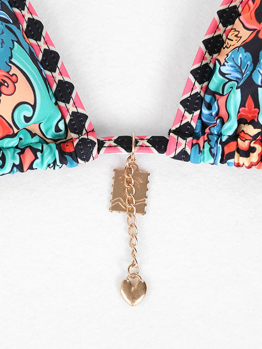 Women Floral Print Bikini Set With Tassel Detail AP000122