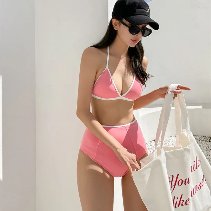 Stylish Pink High-waist New Fashion Bikini Set For Women AP000123