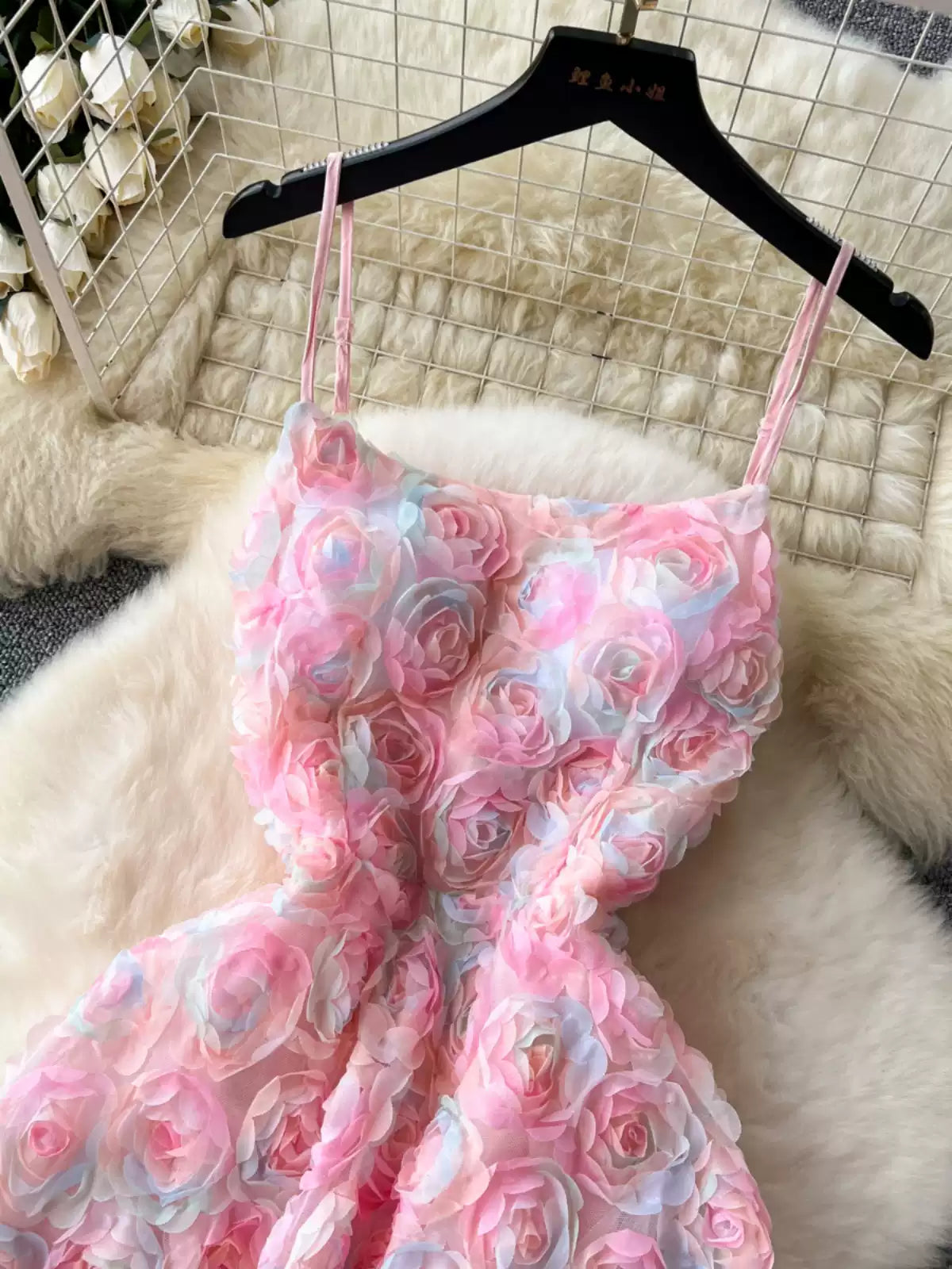 High-end Socialite Dress Women Dinner Party Dress Three-dimensional Rose Flower Waist Halter Dress AP00065