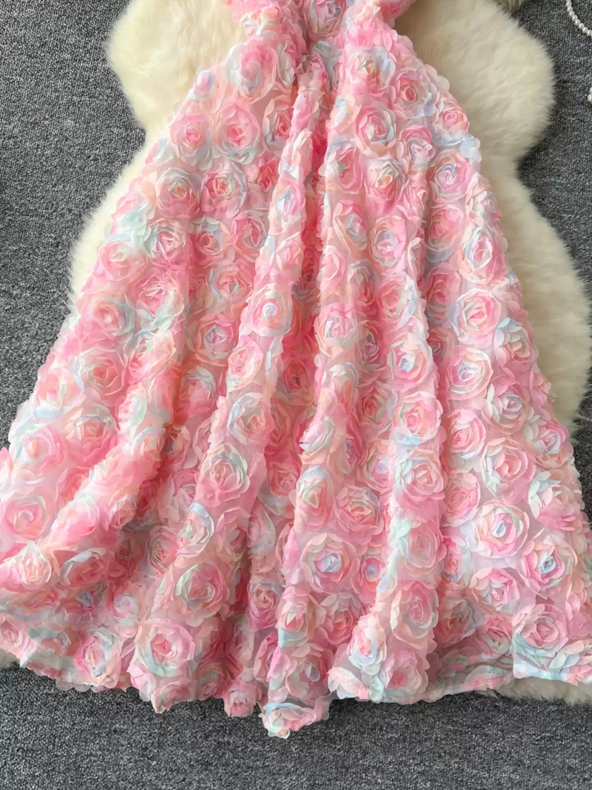 High-end Socialite Dress Women Dinner Party Dress Three-dimensional Rose Flower Waist Halter Dress AP00065