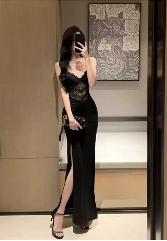 New Sexy Black Sleeveless Lace Spaghetti Strap Dress  AP0254