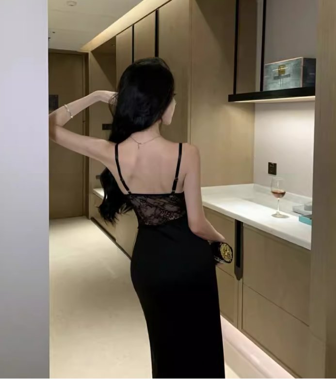 New Sexy Black Sleeveless Lace Spaghetti Strap Dress  AP0254