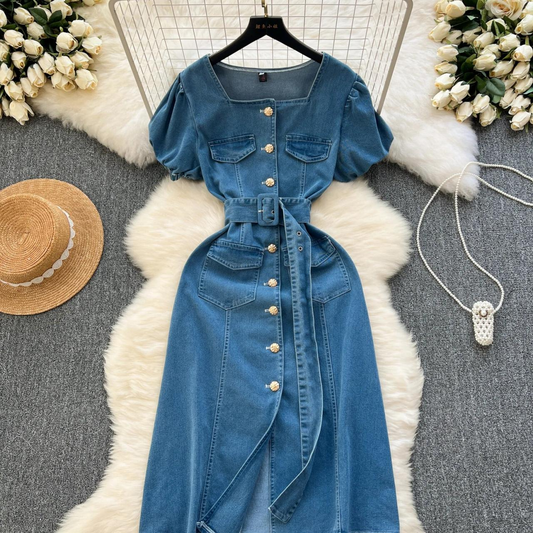 Women Casual Short Sleeve Denim Midi Dress AP00209