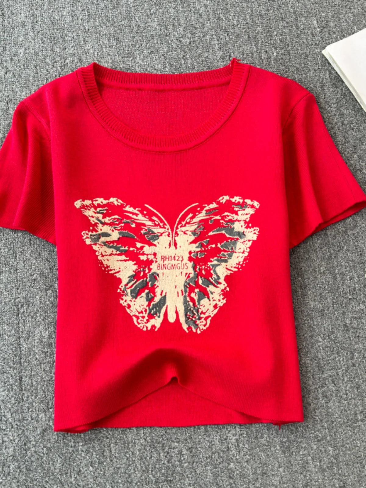 Cute Women Butterfly Print Short-sleeve Cropped T-shirt AP000158