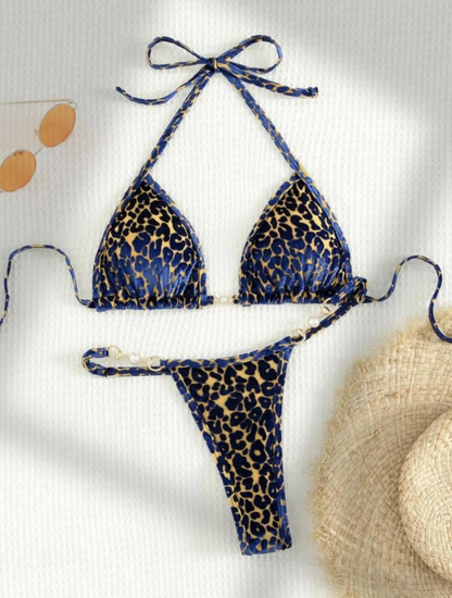 New Fashion Women Animal Print Bikini Swimwear With Pearl Detail AP000141