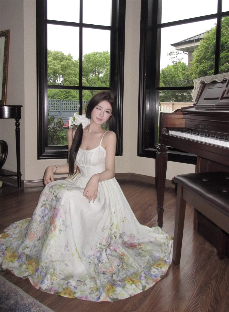 New Floral Design Simple Elegant Casual Spaghetti Strap Dress  AP0265