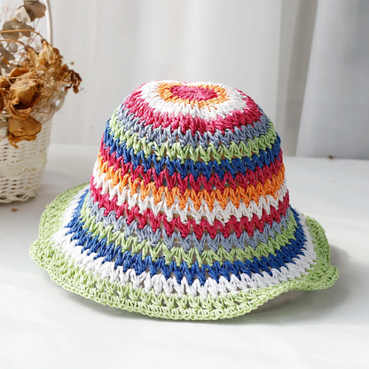 Handwoven Colorful Striped Summer Beach Bucket Hat AP00232