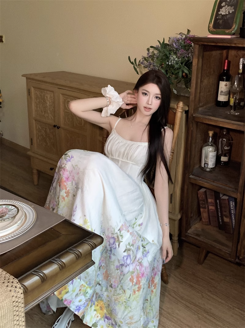 New Floral Design Simple Elegant Casual Spaghetti Strap Dress  AP0265