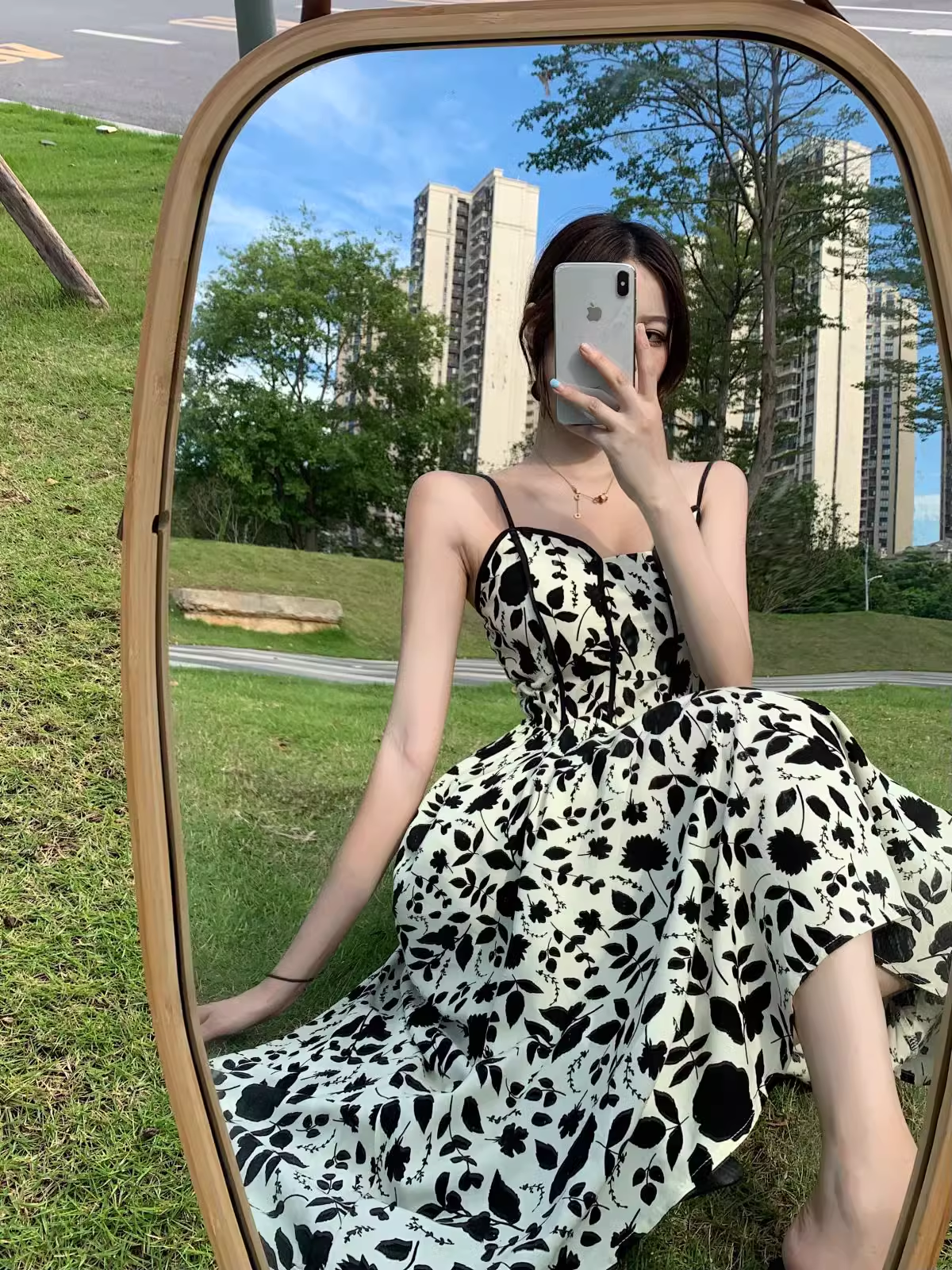 New Fashion Stylish Floral High-waisted Spaghetti Strap Dress AP0237