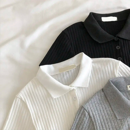 New Simple Ribbed Knitted Short Sleeve Polo Shirts AP000183