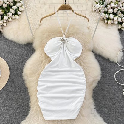 Women Pink Halter Neck Mini Dress With Bow Detail Simple Fashion AP00206