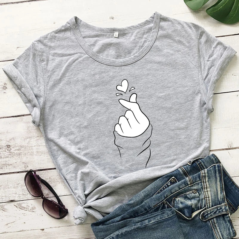 Women Hand Heart Gesture Graphic T-shirt AP000157
