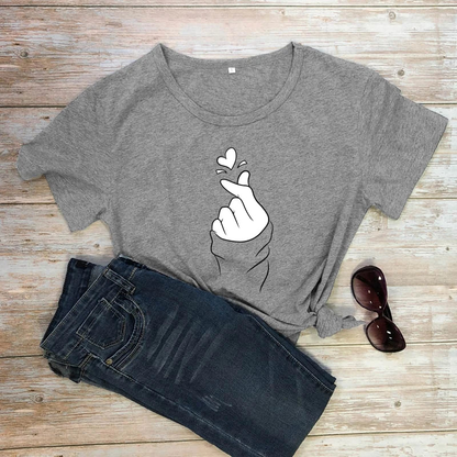 Women Hand Heart Gesture Graphic T-shirt AP000157