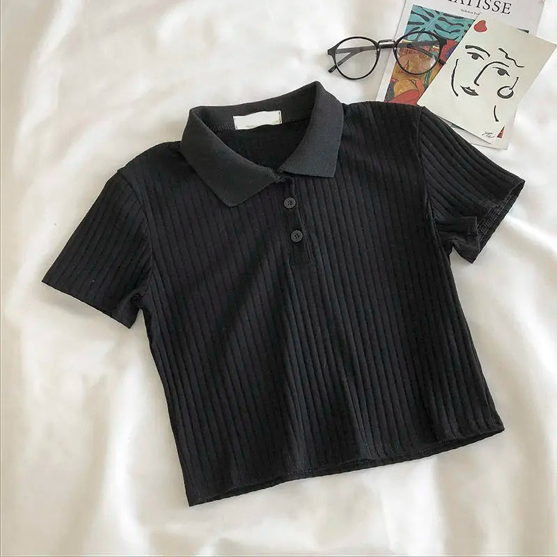 New Simple Ribbed Knitted Short Sleeve Polo Shirts AP000183