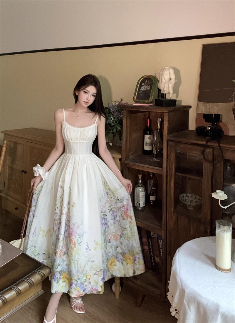 New Floral Design Simple Elegant Casual Spaghetti Strap Dress  AP0265