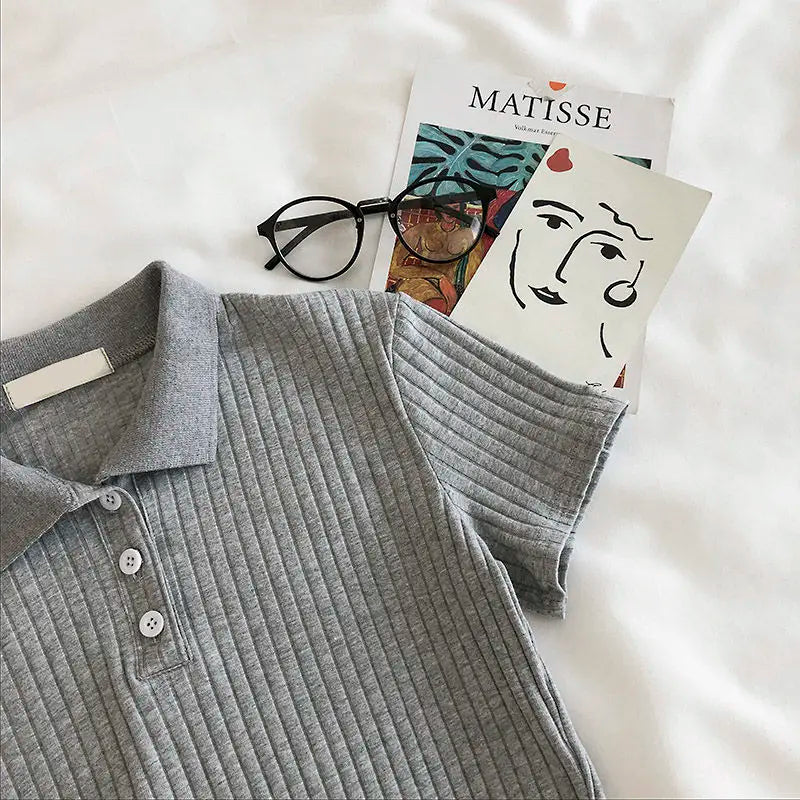 New Simple Ribbed Knitted Short Sleeve Polo Shirts AP000183