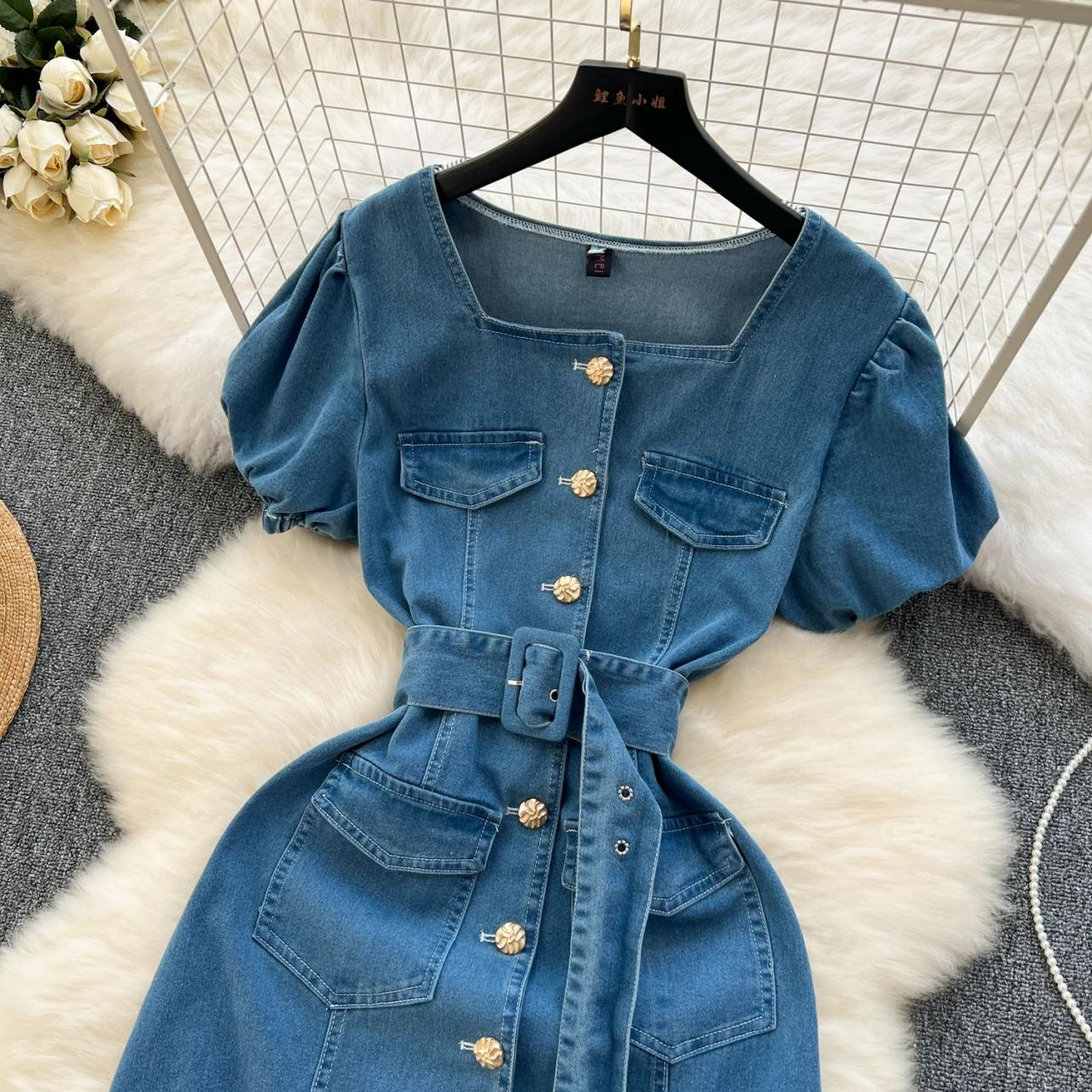 Women Casual Short Sleeve Denim Midi Dress AP00209