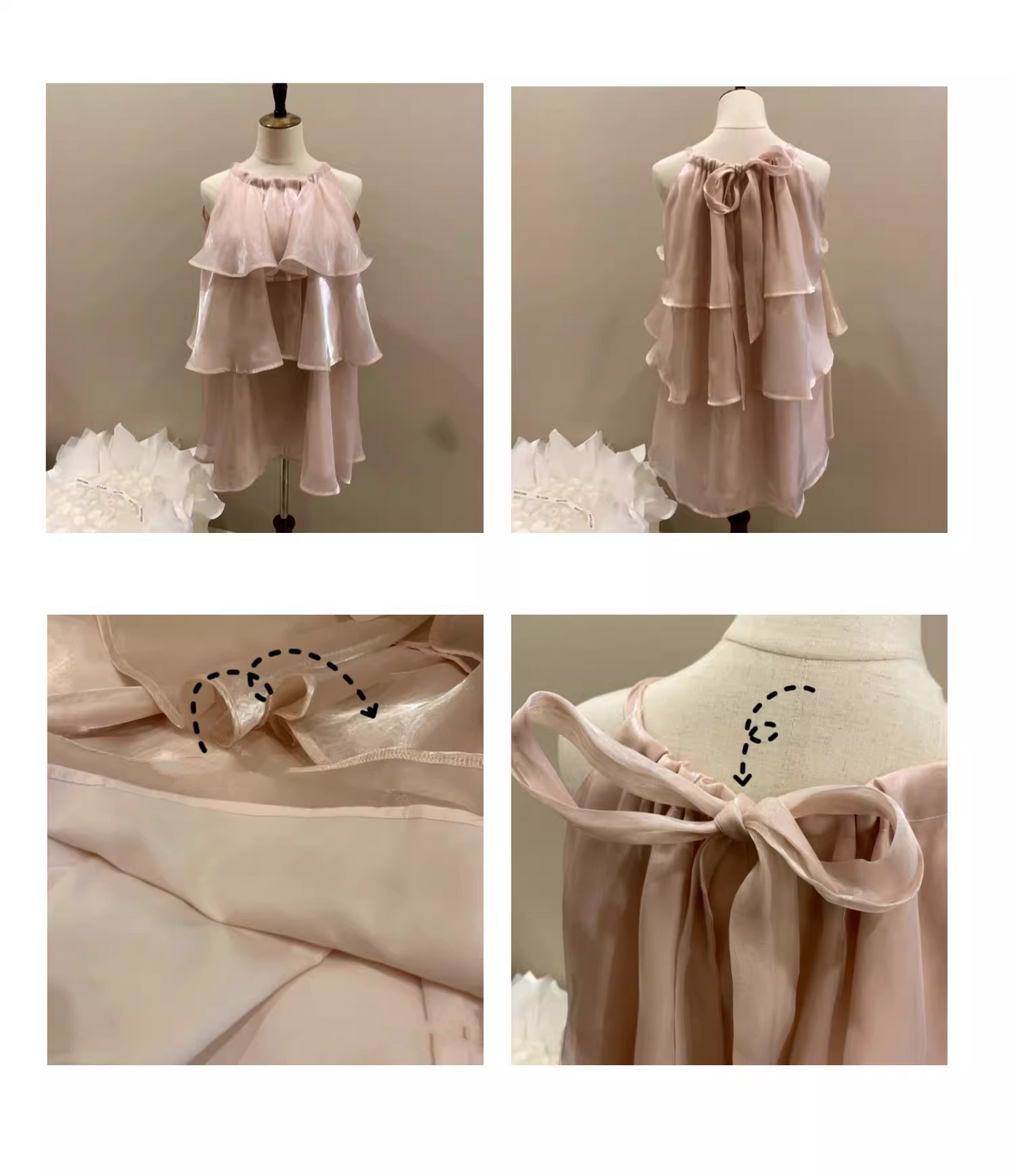 Stylish Pink Patchwork Ruffled Sleeveless Seaside Holiday Halter Dress  AP0240