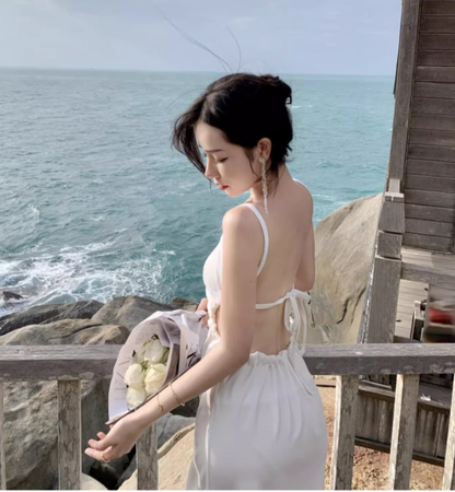 New Stylish White Sleeveless Backless Beach Spaghetti Strap Dress  AP0255