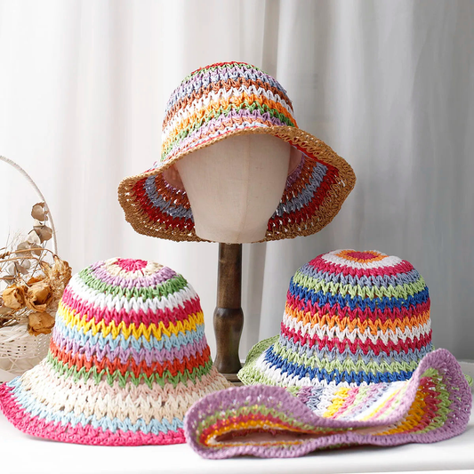 Handwoven Colorful Striped Summer Beach Bucket Hat AP00232