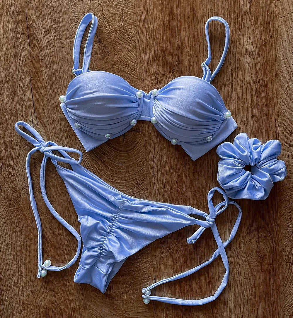 Women Two-tone Bikini Set With Matching Scrunchie AP000143