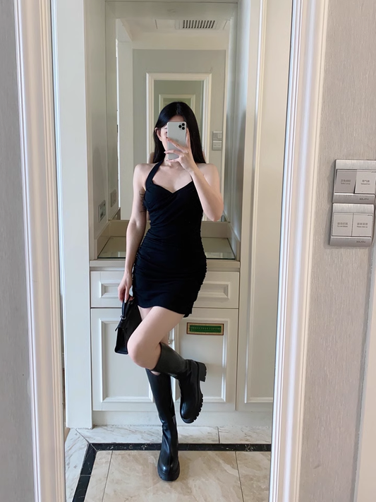 Sexy Fashion Women Black Short Halter Dress AP0239