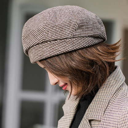 Classic Houndstooth Women French Beret Hat AP00225