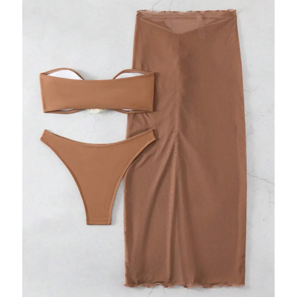 Women Bandeau Bikini And Ruched Midi Skirt Set AP000145