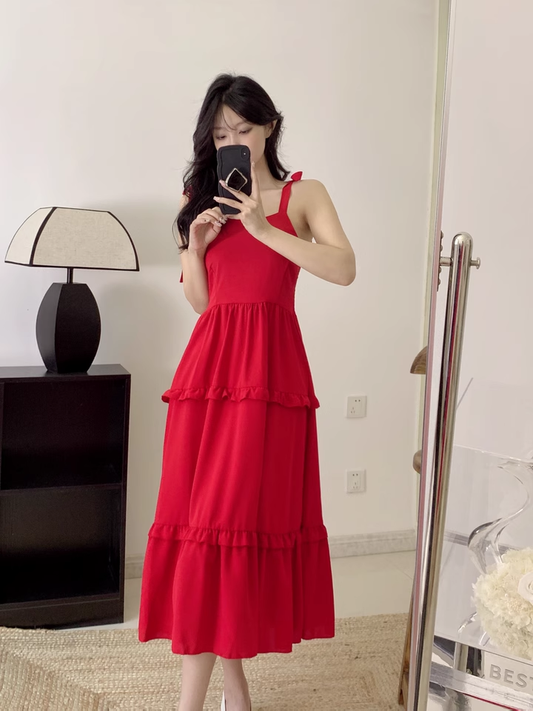 New Fashion Red Casual Sleeveless Beach Spaghetti Strap Dress  AP0248