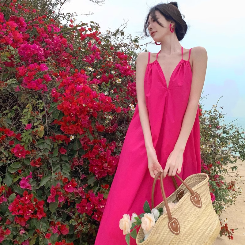 New Fashion Rose Pink Sleeveless Beach Halter Dress  AP0247