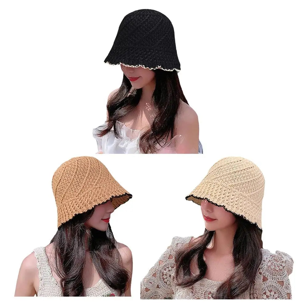 Handmade Black Crochet Bucket Hat For Women AP00234
