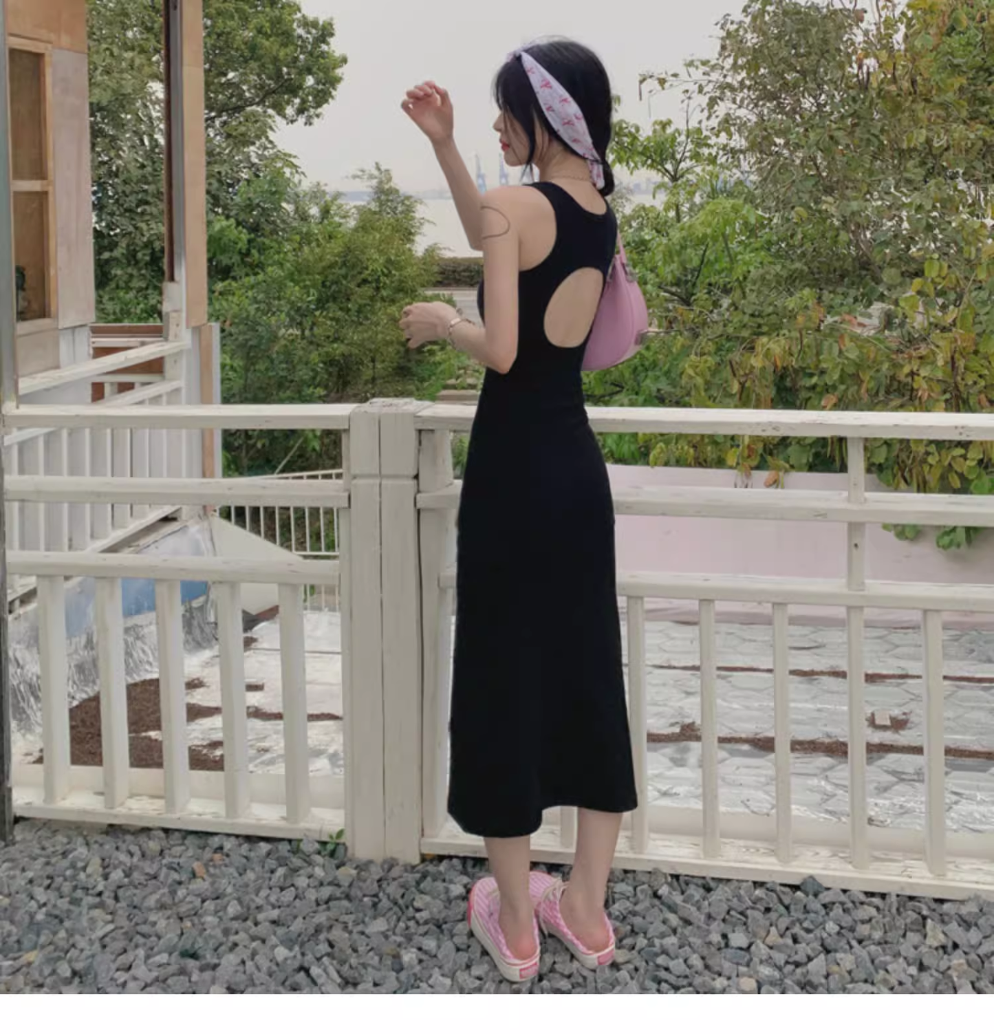 Simple Women Fashion Gray Black Halter Dress AP0238