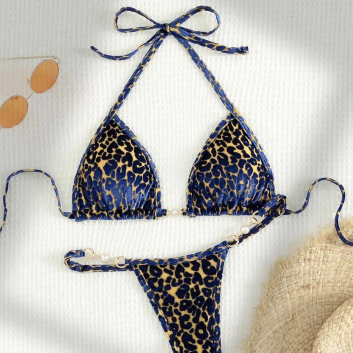 New Fashion Women Animal Print Bikini Swimwear With Pearl Detail AP000141