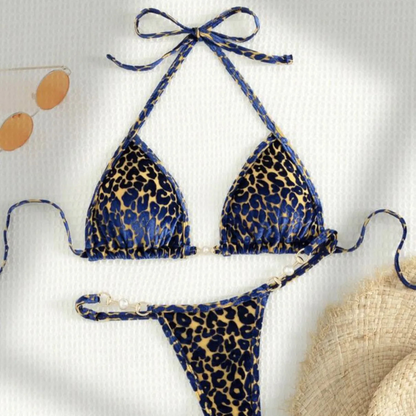New Fashion Women Animal Print Bikini Swimwear With Pearl Detail AP000141