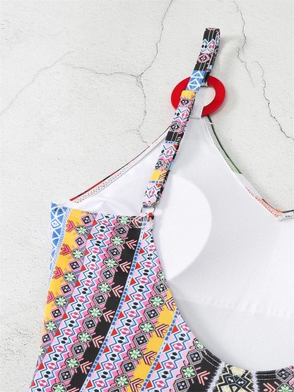 Simple Fashion Women Tropical Print One-piece Swimsuit With Ring Detail AP000148