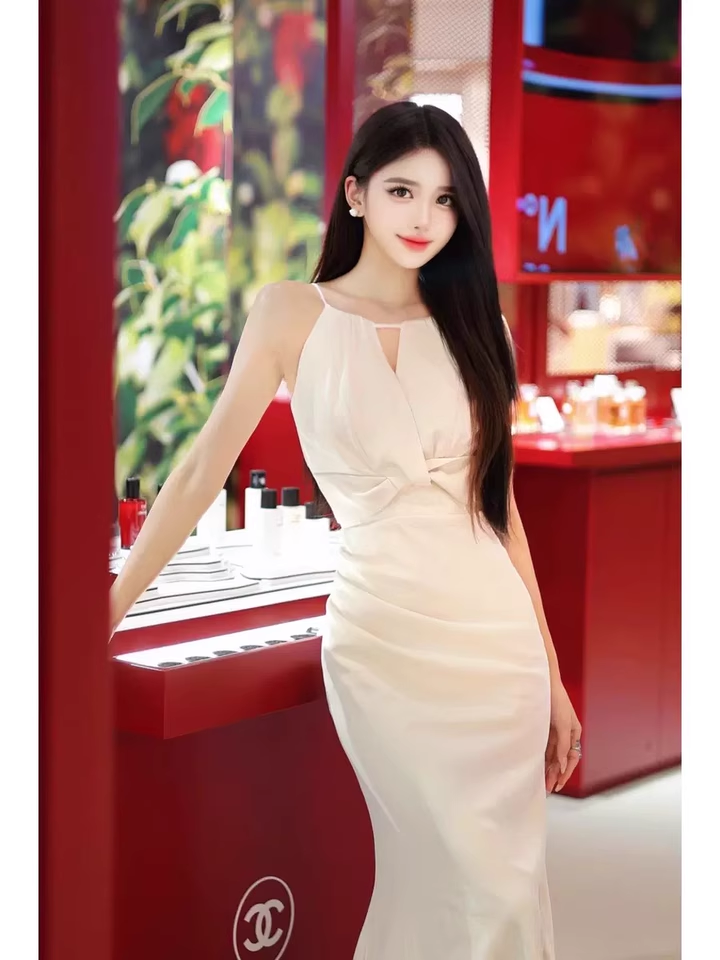 New Style White Sleeveless Beach Slim Halter Dress  AP0242