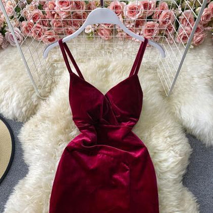 Beautiful Red Velvet Sweetheart Straps Women Dress, Long Velvet Women Dress Party Dress AP0004
