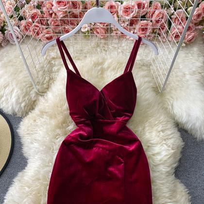 Beautiful Red Velvet Sweetheart Straps Women Dress, Long Velvet Women Dress Party Dress AP0004