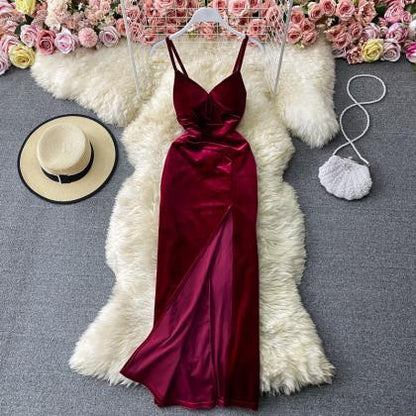 Beautiful Red Velvet Sweetheart Straps Women Dress, Long Velvet Women Dress Party Dress AP0004