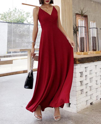 Beautiful Dark Red Maxi Summer Women Dress, Red Women Dress AP0005